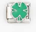 Italian charm link with green enamel four-leaf clover lucky flower for modular bracelet - Green Four Leaf Clover (0021-12)