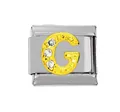 Italienischer Charm-Link mit goldenem Buchstaben G und Kristallen auf Edelstahl-Armband - Gold G