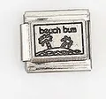 Detail of stainless steel Italian charm featuring beach bum text and palm tree design - Beach Bum With Palm Trees (0018-22)