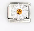 Macro detail of Italian modular charm with white daisy flower and yellow crystal - White Daisy with Yellow Stone (0021-14)