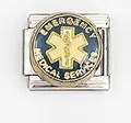 Macro shot of stainless steel Italian charm link with blue Star of Life medical emblem - Emergency Medical Service Star Of Life (0018-16)