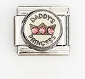 Detail of Italian charm link featuring Daddy's Princess text and a pink crown motif - Daddy's Princess With Crown (0018-17)