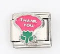 Italian style steel bracelet charm with pink flower and white THANK YOU engraving - Pink Carnation THANK YOU (0021-22)