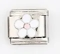 Italian modular charm link featuring a pink and white floral pattern in stainless steel - White and Pink 5-Petal Flower (0021-23)