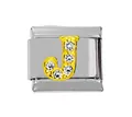 Italienisches Charm-Armband-Glied mit goldenem Buchstaben J und weißen Schmucksteinen - Gold J