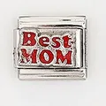 Edelstahl Italian Charms Armbandglied mit roter Best MOM Gravur für Armbänder - Best Mom Buchstaben (0018-1)