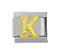 304 Edelstahl Italienisches Charm-Armband-Glied mit goldenem Buchstaben K und Strass - Gold K