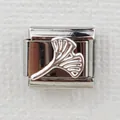 Detailed macro view of a silver stainless steel ginkgo leaf charm for modular bracelets - Silver Ginkgo Leaf (0025-6)