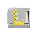 Italienischer Charm-Link aus 304 Edelstahl mit goldenem Buchstaben L und klaren Zirkonen - Gold L