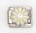 Close-up of Italian style charm with yellow daisy flower and small crystal inlay - Light Yellow Daisy with Single Diamond (0021-31)