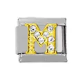 Italienisches Charm-Armband-Glied mit goldenem Buchstaben M und Kristall-Pavé - Gold M