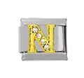 Italienisches Charm-Glied aus Edelstahl mit goldenem Buchstaben N und klaren Kristallen - Gold N