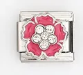 Close-up of pink enamel flower charm with white rhinestones on stainless steel base - Pink 5-Petal Flower with Rhinestone (0021-38)