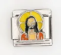 Makro-Detail des italienischen Charm-Links mit religiösem Jesus-Christus-Icon aus Emaille - Jesus Christus Bild Stil (0019-14)