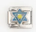 Makroaufnahme eines italienischen Charms mit blau-gelbem Davidstern aus Emaille - Davidstern Stil (0019-11)