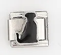 Makroansicht von italienischem Charm-Link mit schwarzem Hunde-Emaille in Edelstahl - Schwarze Silhouette Sitzend Stil (0015-35)