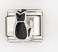 Nahaufnahme eines italienischen Modular-Charms mit schwarzer Katzensilhouette in Stahl - Schwarze Katzen Silhouette Stil (0015-33)