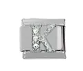 Italienischer Charm-Armband-Link aus 925er Silber mit Buchstabe K und Zirkonia - Silber K
