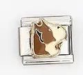 Makro-Detail des italienischen Charms aus Edelstahl mit Hundekopf aus Emaille - Bulldogge Profil Stil (0015-17)