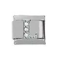 Italienisches Charm-Armband-Glied mit Buchstabe L und drei funkelnden Zirkonia-Steinen - Silber L