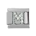 Italienisches Charm-Armband Element mit silbernem Buchstaben M und Kristallbesatz - Silber M