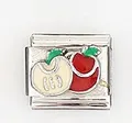 Maillon de bracelet italien avec motifs détaillés de pomme rouge et sa tranche - Style Double Pomme (0016-34)