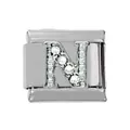 Italienischer Charm-Link aus silbernem Edelstahl mit Buchstabe N und funkelnden Zirkonia - Silber N