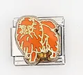 Detail eines italienischen Armband-Glieds mit orangefarbenem Hundemotiv aus Edelstahl - Orangefarbener Langhaarschlitz Stil (0015-26)