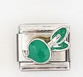 Gros plan d'un charme de bracelet modulaire italien argenté avec le chiffre deux vert - Style Numéro 2 Vert (0016-20)