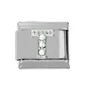 Italienisches Charm-Glied mit glitzerndem Buchstaben T und Zirkonia-Steinen in Silber - Silber T