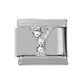 Italienisches Charm-Glied mit Buchstabe Y in Silber-Finish mit funkelnden Zirkonia - Silber Y