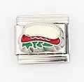 Italian charm link featuring a hot dog design in stainless steel for DIY bracelets - Hotdog Pattern (0016-1)