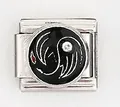 Italian modular charm link in stainless steel with black enamel swirl and center zircon - Black White Swirl Rhinestone Style (0019-2)