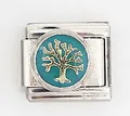 Italian charm link with gold tree of life pattern on turquoise enamel and steel base - Turquoise Tree of Life Style (0019-3)