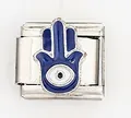 Italienisches Charm-Glied mit blauem Hamsa-Hand- und Evil-Eye-Motiv aus Edelstahl - Hand der Fatima mit Bösem Blick Stil (0019-9)