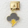 Italian charm link with gold base featuring a cloud and lightning bolt dangle charm - Cloud Lightning Style (16)