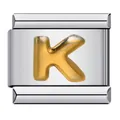 Detailed macro view of a silver modular charm featuring a 3D gold letter K design - Alphabet Letter-K / 5 Pieces/Pack