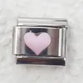 Italian style stainless steel modular link charm with a light pink enamel heart design - Silver Base Pink Heart (1)