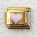 Italian style modular gold charm link featuring a pink enamel heart design for custom bracelets - Gold Base Pink Heart (2)