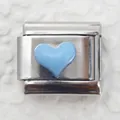 Macro view of light blue enamel heart charm on stainless steel Italian link bracelet - Silver Base Light Blue Heart (3)