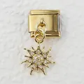 Macro view of gold Italian charm link featuring a sparkling sunburst pendant with zircons - Sun Flower Starburst Style (4)