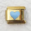 Italian style gold-plated stainless steel modular charm link with light blue heart - Gold Base Sky Blue Heart (4)