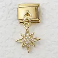 Detailed macro view of a gold Italian charm link featuring a crystal octagon star pendant - Octagonal Star Style (6)