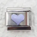 Macro detail of Italian charm link in silver steel with a lavender enamel heart - Silver Base Light Purple Heart (5)