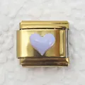 Macro detail of Italian charm link with gold metal base and lavender heart element - Gold Base Lavender Heart (6)