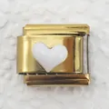 Detail view of Italian charm link featuring gold base and white enamel heart inlay - Gold Base White Heart (8)