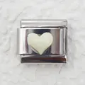 Close-up of a silver stainless steel modular charm with a creamy white heart inlay - Silver Base Creamy White Heart (9)