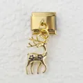 Golden Italian charm featuring an elk pendant with black flower patterns for bracelets - Elk Floral Style (10)