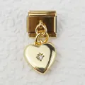 Detail of gold heart charm with star-set zircon on Italian style modular link bracelet - Starburst Zircon Heart Style (11)