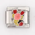 Italian charm link with colorful enamel lobster design in polished stainless steel - Cartoon Lobster Style (004-37)